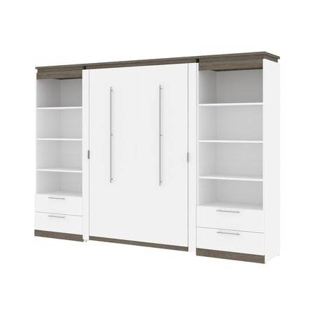 Orion 118W Full Murphy Bed and 2 Shelving Units with Drawers (119W), White & Walnut Grey -  BESTAR, 116897-000017